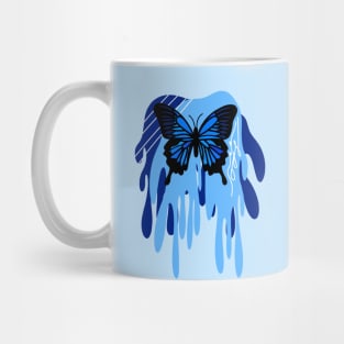 Blue Swallowtail Butterfly with Abstract Dripping Blue Background Pattern, Made by EndlessEmporium Mug